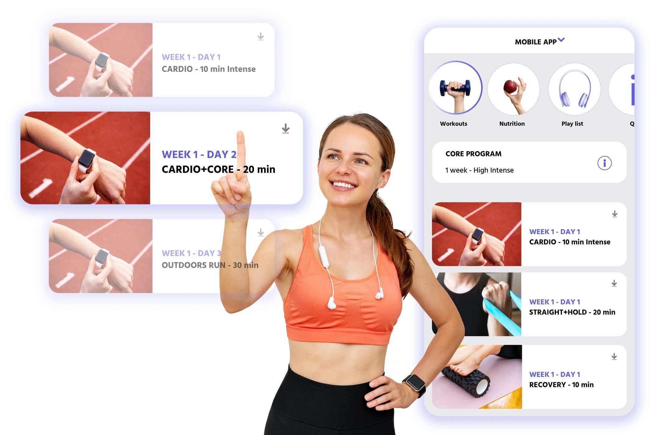 Female athlete selects a workout program on a